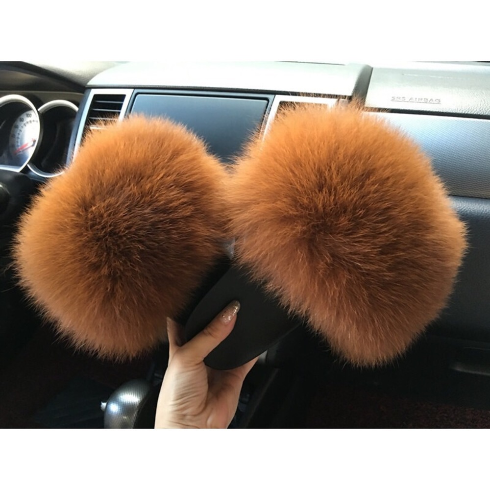 NEW! Real Fox Fur Slides / Fur Slippers - Picture 3 of 7